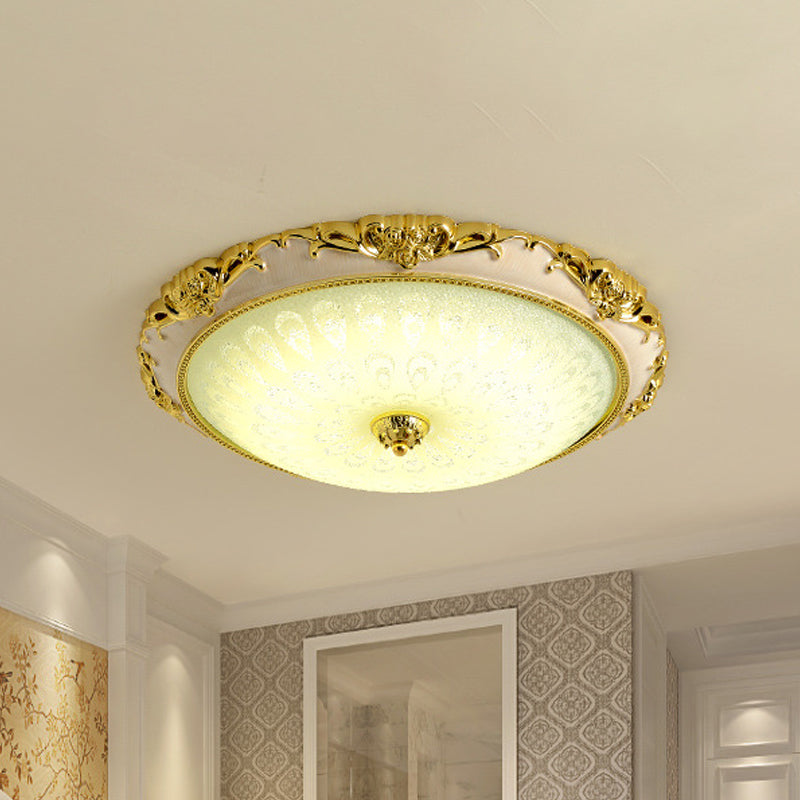 Antique Gold Flushmount LED Ceiling Lamp for Bedroom - Opal Glass with 3 Size Options
