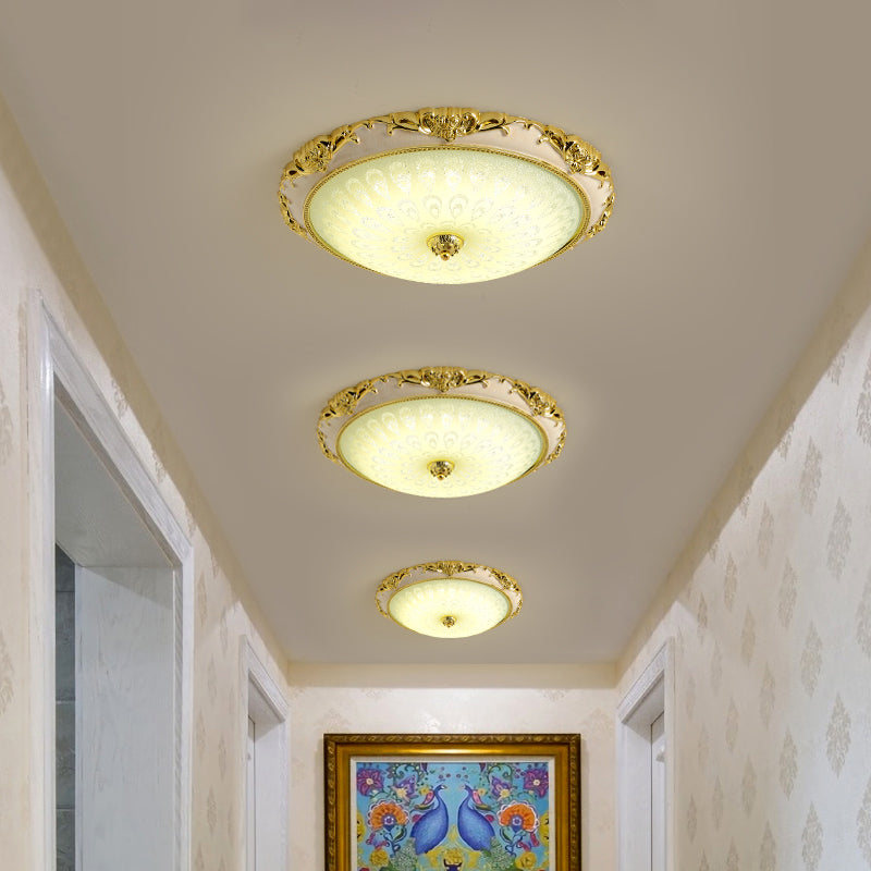 Antique Gold Flushmount LED Ceiling Lamp for Bedroom - Opal Glass with 3 Size Options