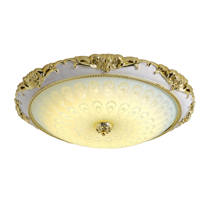 Antique Gold Flushmount LED Ceiling Lamp for Bedroom - Opal Glass with 3 Size Options