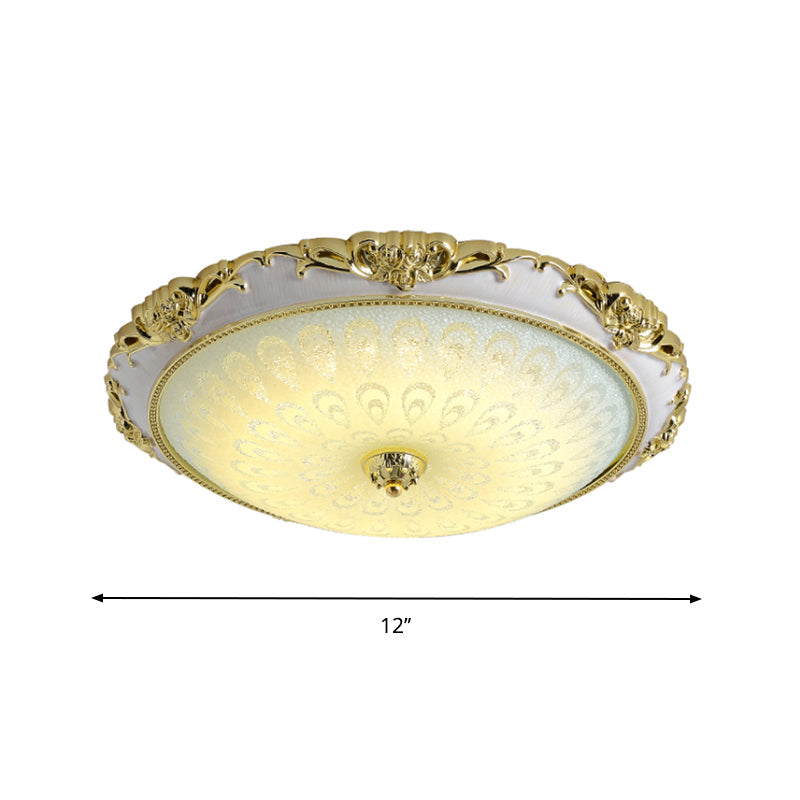 Antique Gold Flushmount LED Ceiling Lamp for Bedroom - Opal Glass with 3 Size Options