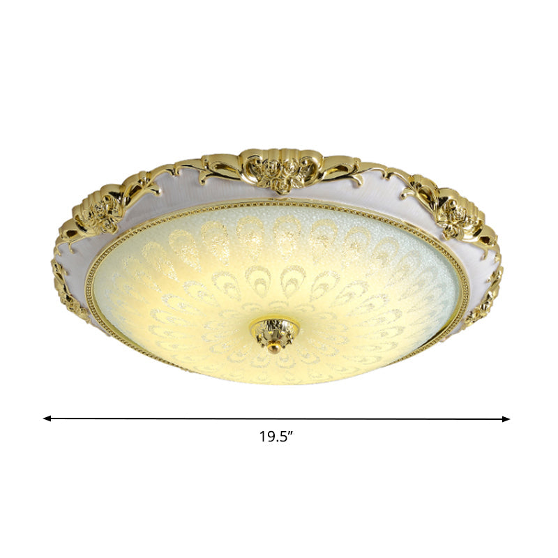 Antique Gold Flushmount LED Ceiling Lamp for Bedroom - Opal Glass with 3 Size Options