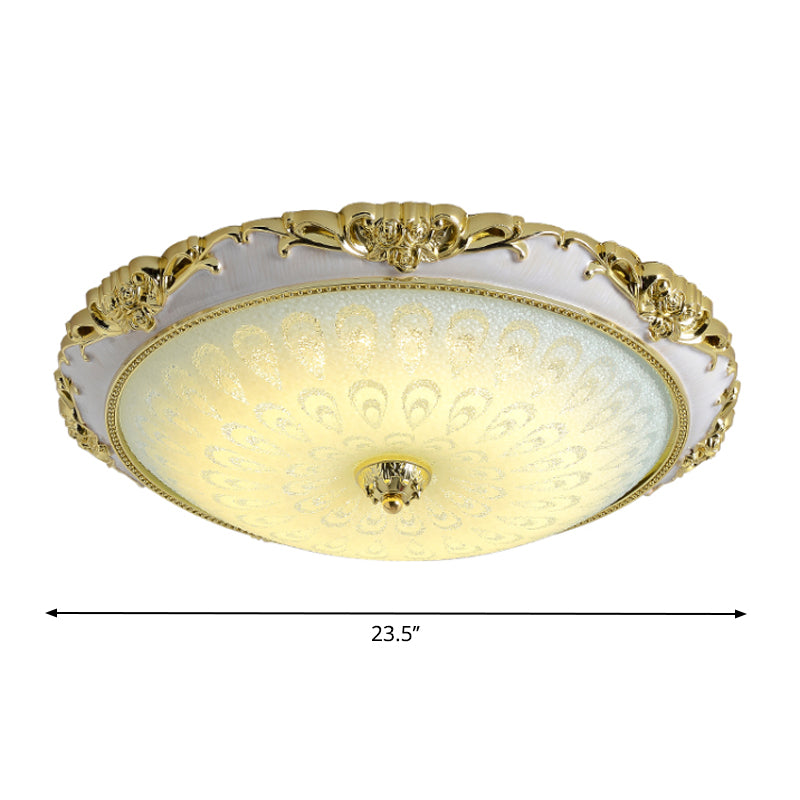 Antique Gold Flushmount LED Ceiling Lamp for Bedroom - Opal Glass with 3 Size Options
