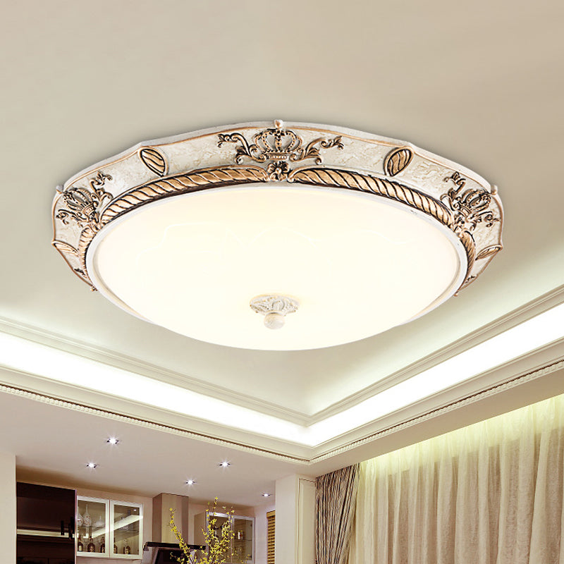 16"/19.5 W Vintage LED Ceiling Mount Light Fixture with Milky Glass Dome Shade (White/Gold) for Dining Room - White/Warm Light