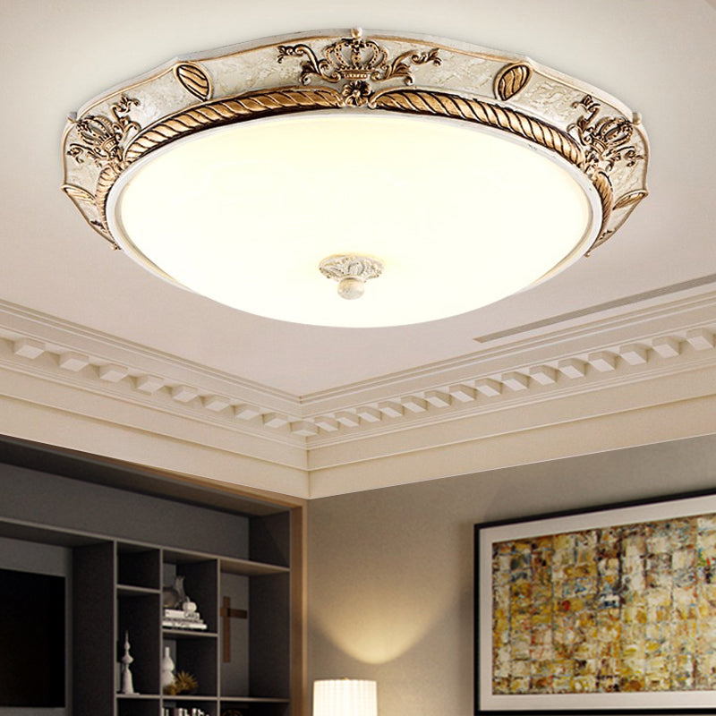 16"/19.5 W Vintage LED Ceiling Mount Light Fixture with Milky Glass Dome Shade (White/Gold) for Dining Room - White/Warm Light