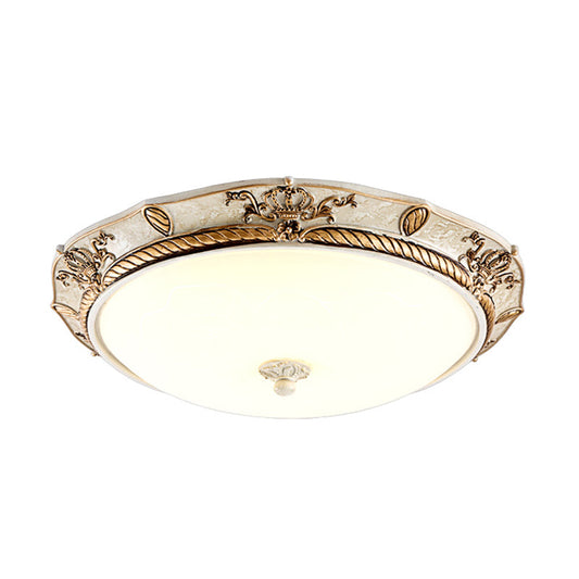 16/19.5 W Vintage Led Ceiling Mount Light Fixture With Milky Glass Dome Shade (White/Gold) For