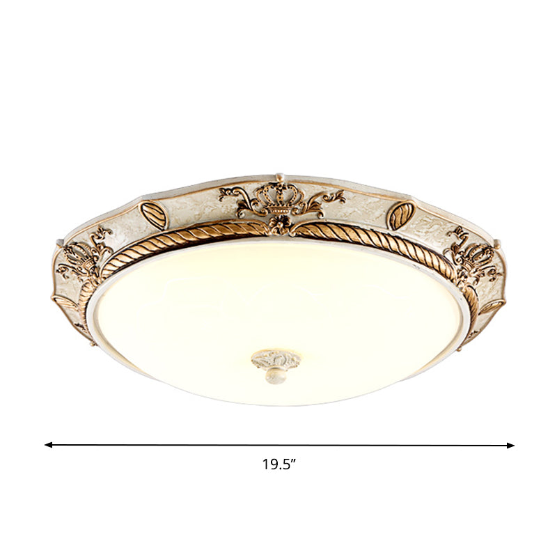 16"/19.5 W Vintage LED Ceiling Mount Light Fixture with Milky Glass Dome Shade (White/Gold) for Dining Room - White/Warm Light