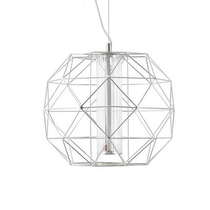 16/23.5 Diamond Wire Cage Pendant Light With Glass Shade In Chrome/Gold - Contemporary Metal 1 For