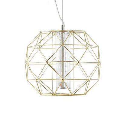 Suspension contemporaine en forme de cage métallique avec abat-jour en verre - Chrome/or - Éclairage de salle à manger