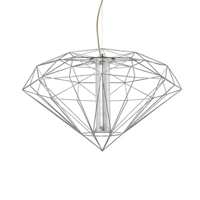 16/23.5 Diamond Wire Cage Pendant Light With Glass Shade In Chrome/Gold - Contemporary Metal 1 For