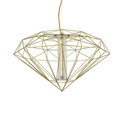 Suspension contemporaine en forme de cage métallique avec abat-jour en verre - Chrome/or - Éclairage de salle à manger