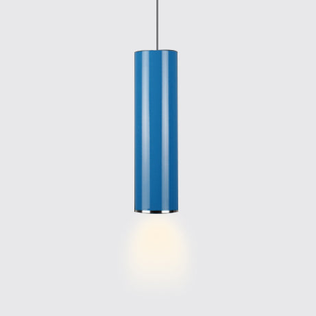 Sleek 11"/19"/23.5" H Blue/Green Metal Cylinder Pendant Lamp - Simple Style, 1 Head Bar Hanging Light in Warm/White