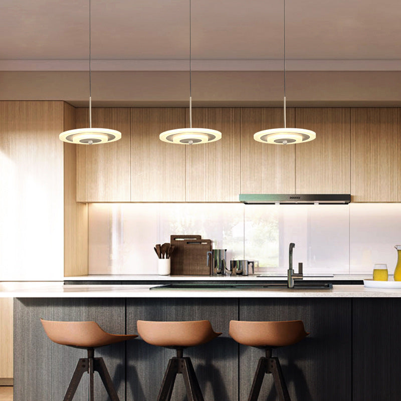 Homam - Modern White/Brown Round Ceiling Light Led 3/6-Light Acrylic Hanging Pendant In