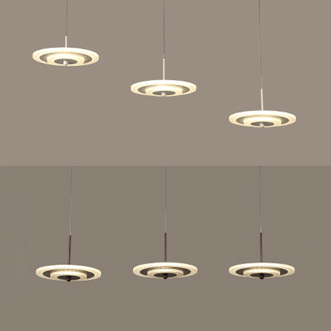 Homam - Modern White/Brown Round Ceiling Light Led 3/6-Light Acrylic Hanging Pendant In