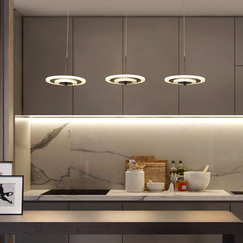 Homam - Modern White/Brown Round Ceiling Light Led 3/6-Light Acrylic Hanging Pendant In