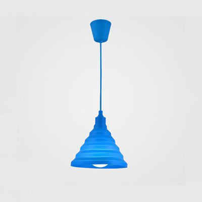 Modern Silica Gel Pendant Light In Multi Colors - Folding Hanging Lamp Blue