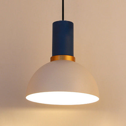 Minimalist Metal Pendant Light with Bowl/Cone/Funnel Shade in Blue/Pink/Yellow