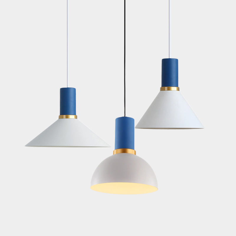 Minimalist Metal Pendant Light with Bowl/Cone/Funnel Shade in Blue/Pink/Yellow