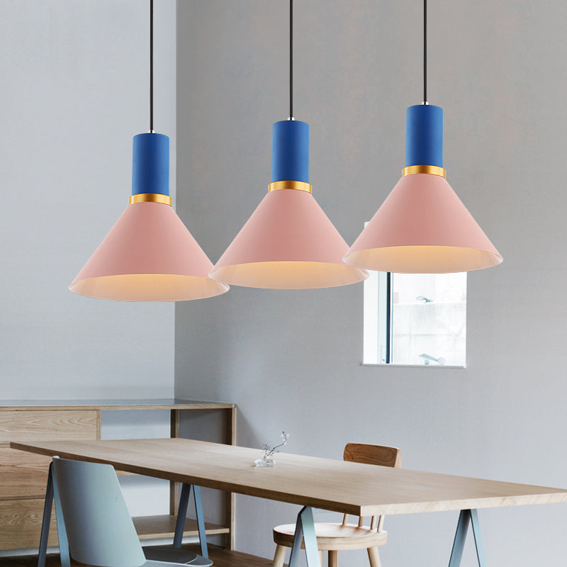 Minimalist Metal Pendant Light with Bowl/Cone/Funnel Shade in Blue/Pink/Yellow