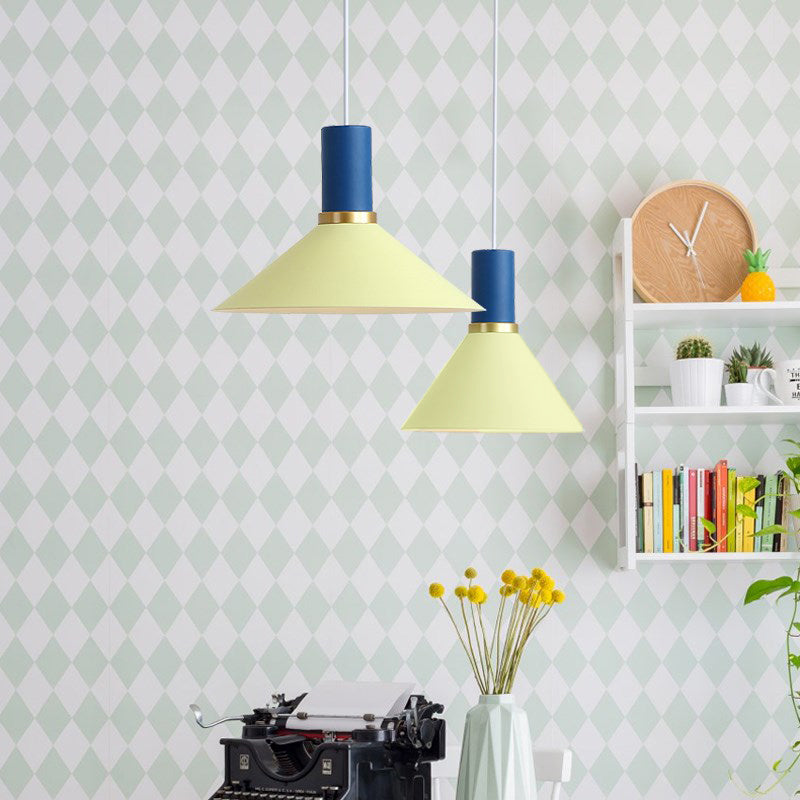 Minimalist Metal Pendant Light with Bowl/Cone/Funnel Shade in Blue/Pink/Yellow