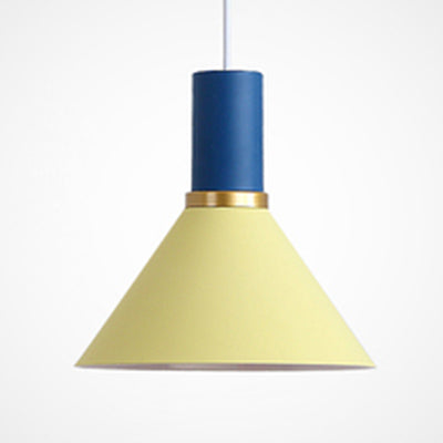 Minimalist Metal Pendant Light with Bowl/Cone/Funnel Shade in Blue/Pink/Yellow