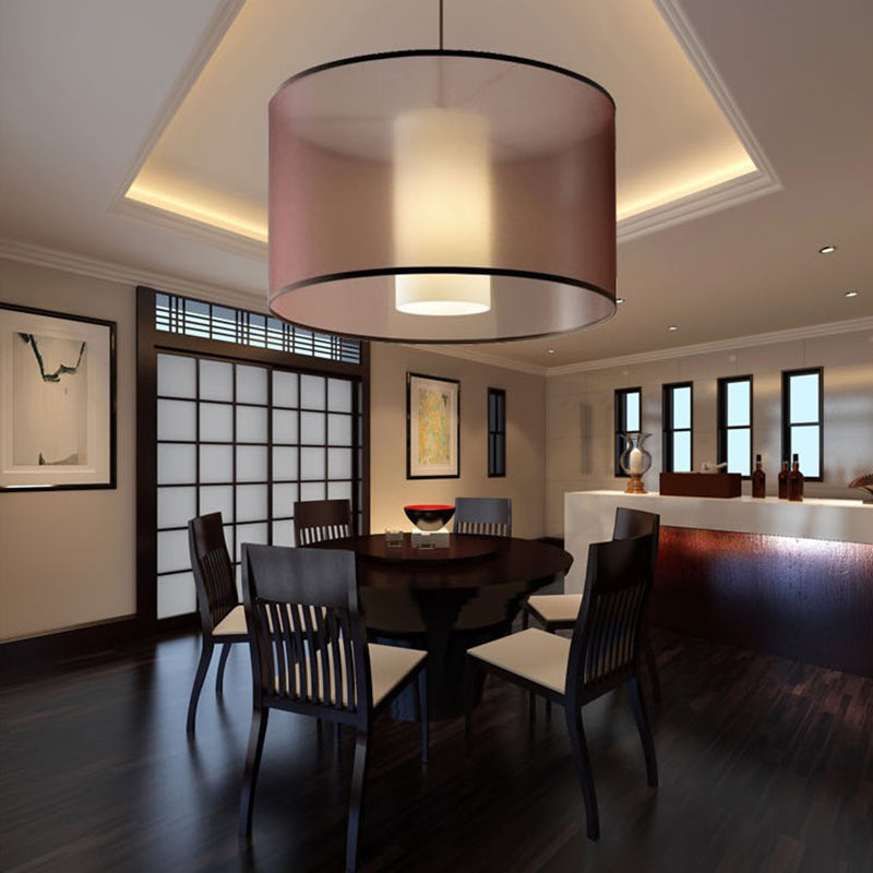 Nordic Brown Fabric Cylinder Pendant Light Fixture With Led 16/19.5/23.5 Dia / 16