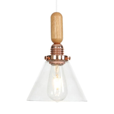 Vintage Clear Glass Pendant Light with Adjustable Cord - Globe/Cone/Small Bell Shape in Rose Gold/Chrome