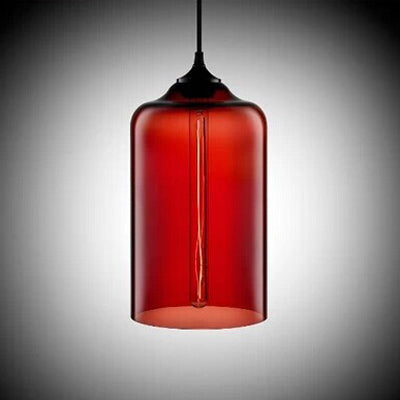 Post-Modern Glass Cylinder Pendant Light in Red/Blue/Clear with 1 Hanging Light