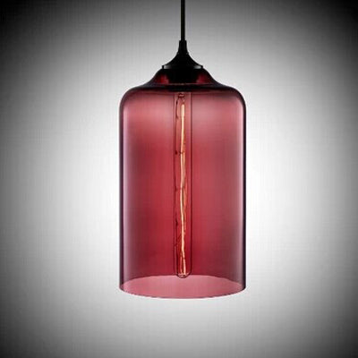 Post-Modern Glass Cylinder Pendant Light in Red/Blue/Clear with 1 Hanging Light