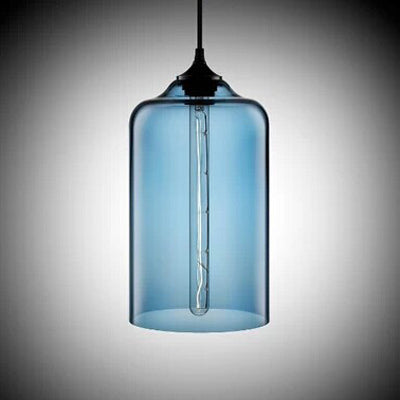 Post-Modern Glass Cylinder Pendant Light in Red/Blue/Clear with 1 Hanging Light