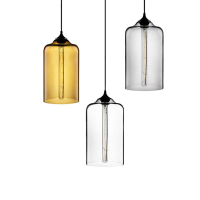 Post-Modern Glass Cylinder Pendant Light in Red/Blue/Clear with 1 Hanging Light