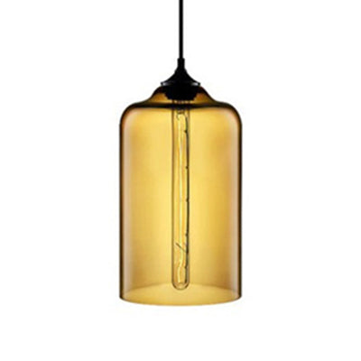 Post-Modern Glass Cylinder Pendant Light in Red/Blue/Clear with 1 Hanging Light