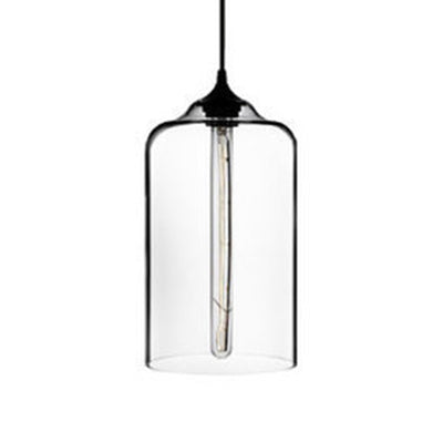 Post-Modern Glass Cylinder Pendant Light in Red/Blue/Clear with 1 Hanging Light