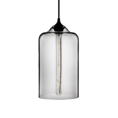 Post-Modern Glass Cylinder Pendant Light in Red/Blue/Clear with 1 Hanging Light