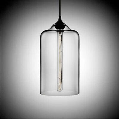 Post-Modern Glass Cylinder Pendant Light in Red/Blue/Clear with 1 Hanging Light
