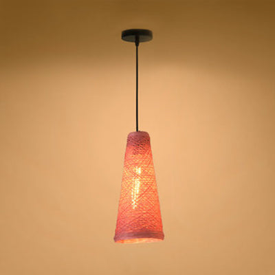 Rattan Handmade Pendant Lamp - Contemporary 1-Light Hanging Lamp in Blue/Brown