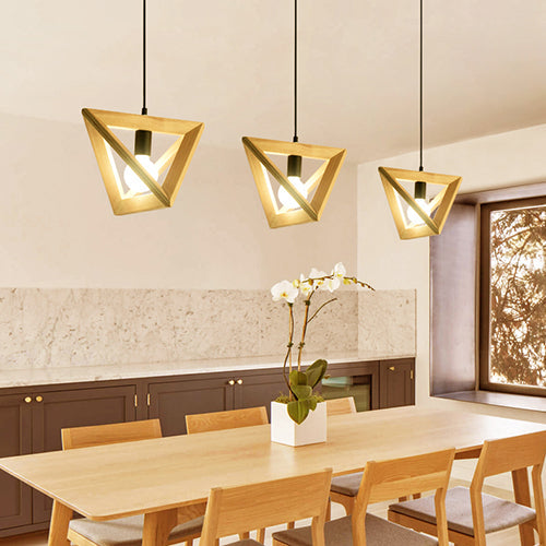 Japanese Beige Pendant Light With Triangle Shade - Wood 1-Light Lamp For Kitchen