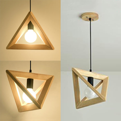 Japanese Beige Pendant Light With Triangle Shade - Wood 1-Light Lamp For Kitchen