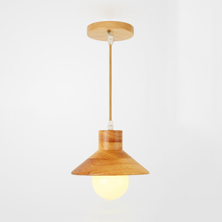 Modern Wooden Pendant Light in Beige for Kid's Room - Coolie Shade Hanging Light with Linear/Round Canopy
