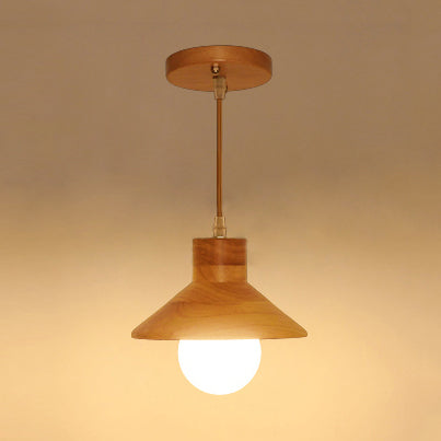Modern Wooden Pendant Light in Beige for Kid's Room - Coolie Shade Hanging Light with Linear/Round Canopy