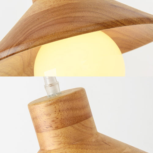 Modern Wooden Pendant Light in Beige for Kid's Room - Coolie Shade Hanging Light with Linear/Round Canopy