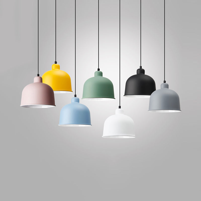Macaron Style Aluminum Pendant Lamp - Single Head Hanging Light with Bowl Shade for Restaurants