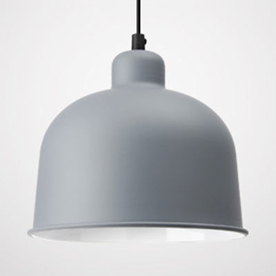 Macaron Style Single Head Pendant Light For Restaurants - Aluminum Bowl Shade Hanging Lamp Grey