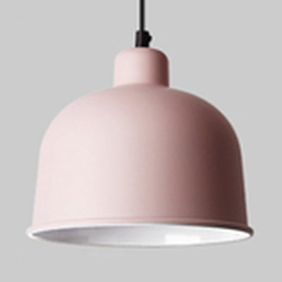 Macaron Style Single Head Pendant Light For Restaurants - Aluminum Bowl Shade Hanging Lamp Pink