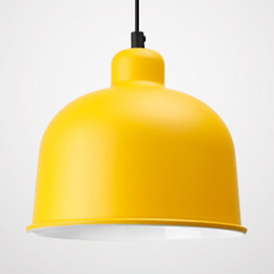Macaron Style Single Head Pendant Light For Restaurants - Aluminum Bowl Shade Hanging Lamp Yellow