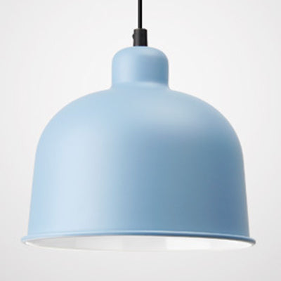 Macaron Style Single Head Pendant Light For Restaurants - Aluminum Bowl Shade Hanging Lamp Blue