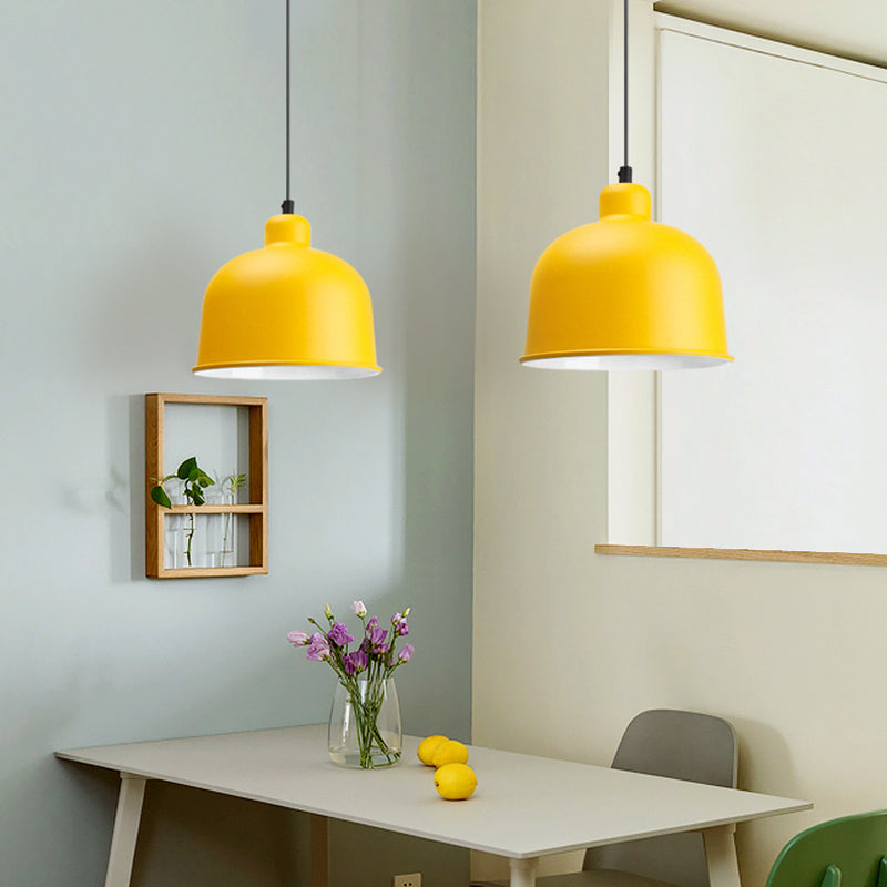 Macaron Style Single Head Pendant Light For Restaurants - Aluminum Bowl Shade Hanging Lamp
