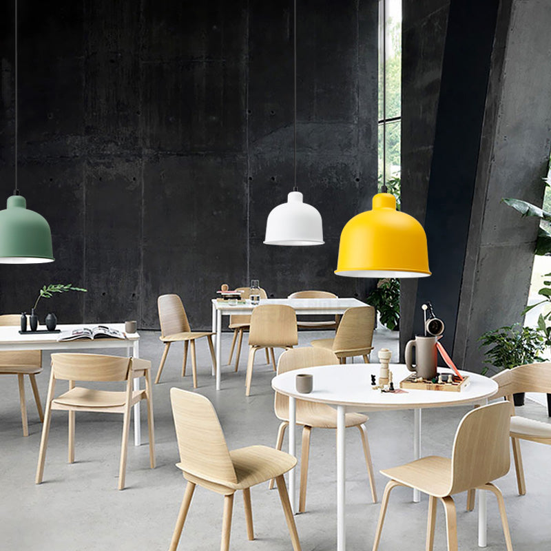 Macaron Style Aluminum Pendant Lamp - Single Head Hanging Light with Bowl Shade for Restaurants