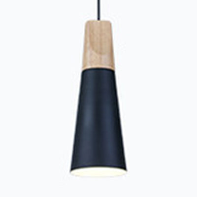 Modern Wood & Aluminum Coolie Pendant Light for Bedroom - Single Head in Black, Grey, Yellow & White