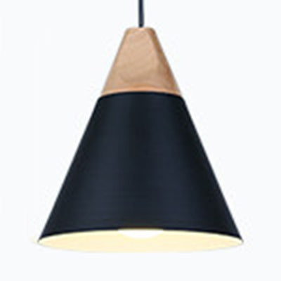 Modern Wood & Aluminum Coolie Pendant Light for Bedroom - Single Head in Black, Grey, Yellow & White