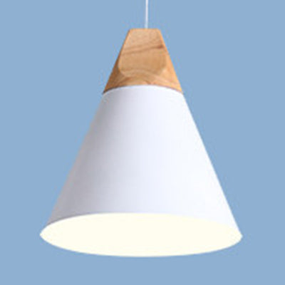Modern Wood & Aluminum Coolie Pendant Light for Bedroom - Single Head in Black, Grey, Yellow & White